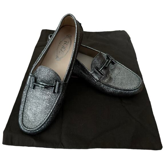 TOD'S Double T metallic cracked-leather loafers with dust bag size 9 (39) - Picture 5 of 13